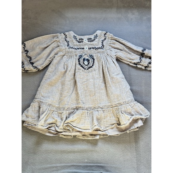 Zara Girls Sz 4-5 Embroidered Peasant Boho Prairie Dress Soft Puff Sleeve Flowy - Picture 8 of 10